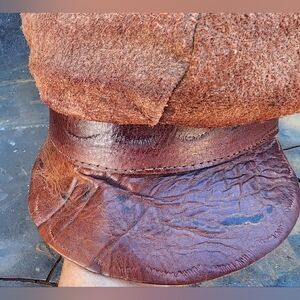 Vintage Brown Leather and Suede Newsboy Cap